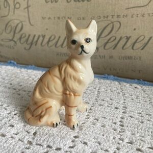 Ceramic Cat Figurine - Cream and Brown Decorative Pet Statue